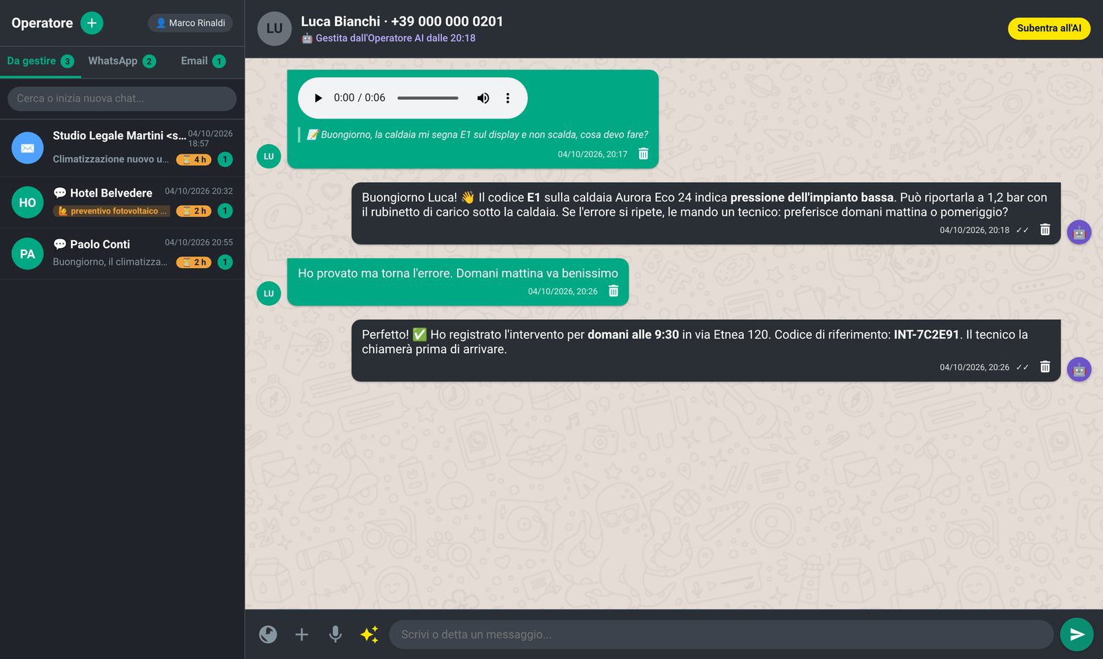 WappaWeb: conversazione gestita dall'Operatore AI