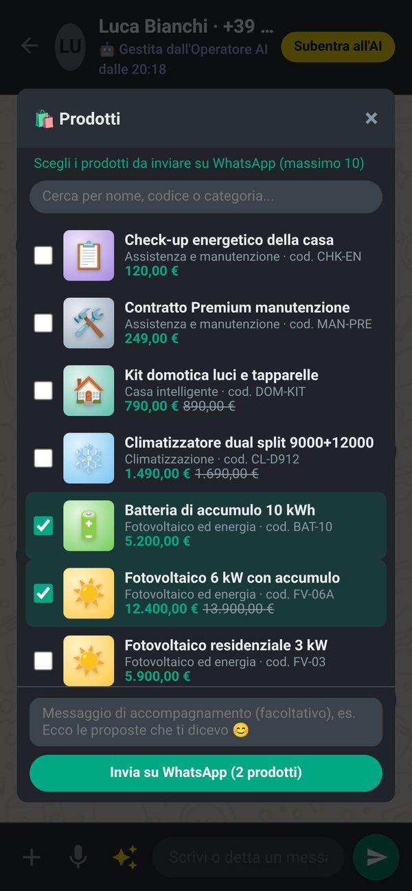 Scelta dei prodotti del catalogo da inviare