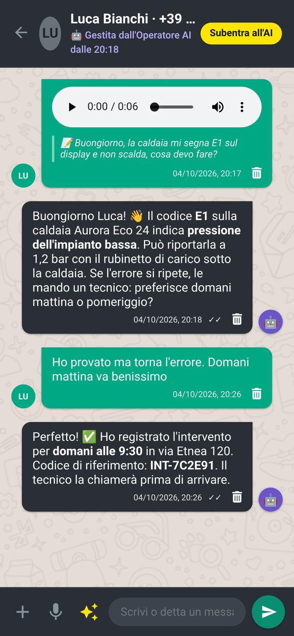 Vocale del cliente trascritto in WappaWeb